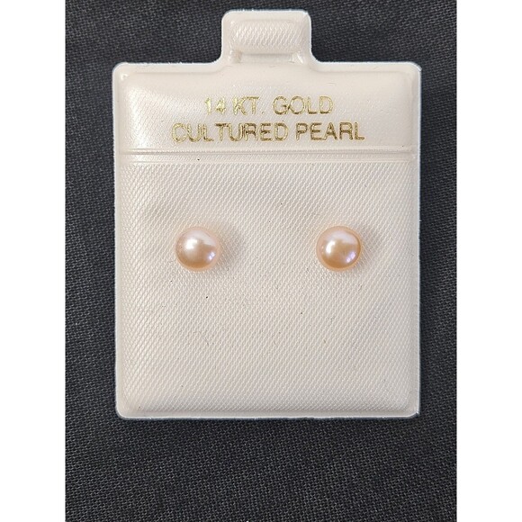 Vtg 5mm 14K Gold Clasp Pink Pearl 18" Necklace W/ Cultured Pearl Earrings - Picture 6 of 13